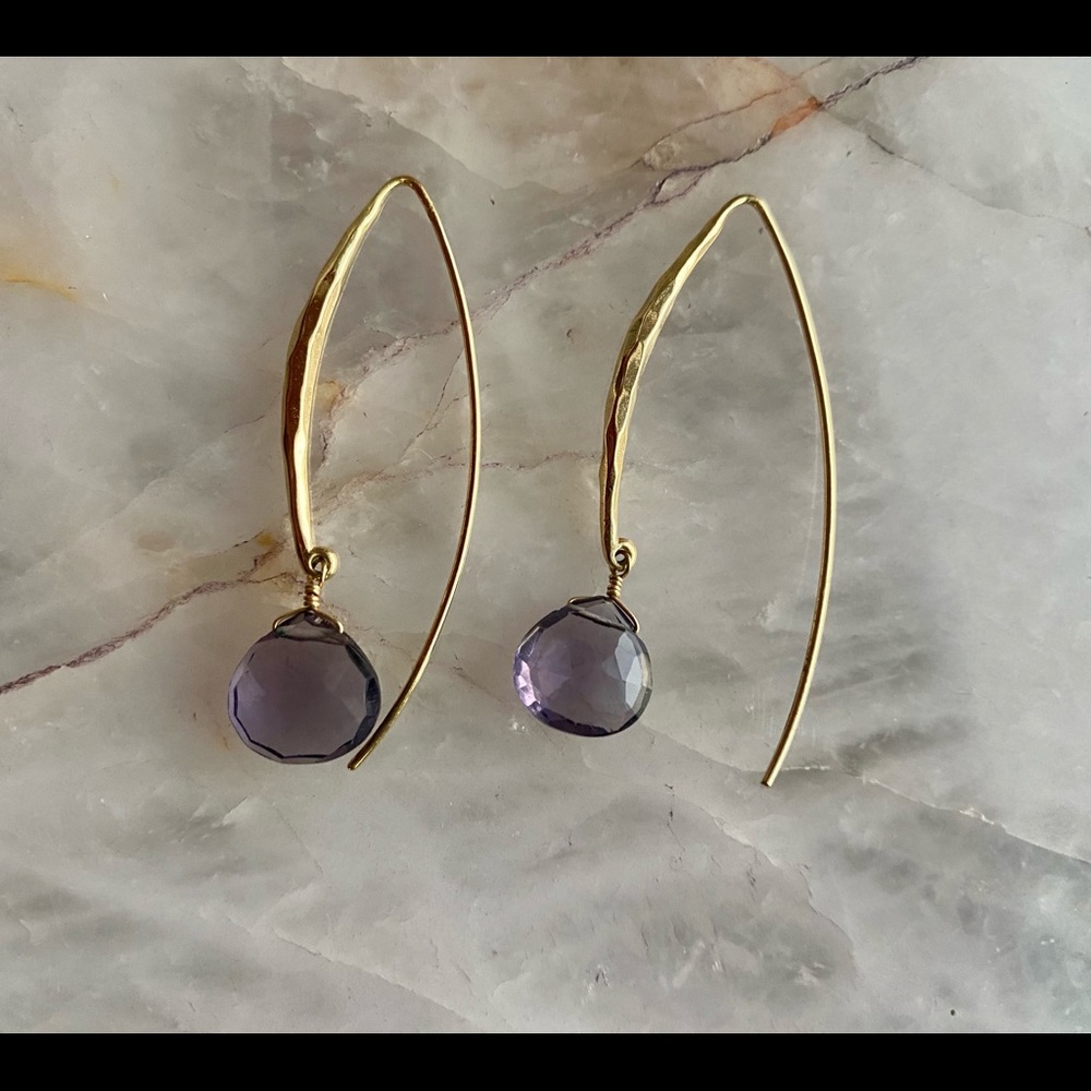 Purple and Gold Plated Teardrop Earrings